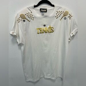 Vintage Gepetto Tennis Embellished Tee - Studded - Shoulder Pads - Size L